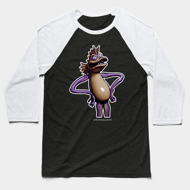 Mad Monster Creature Baseball T-Shirt by pentoolarts